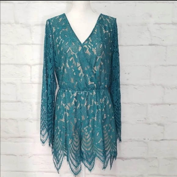 Teal Lace Romper - Picture 3 of 5